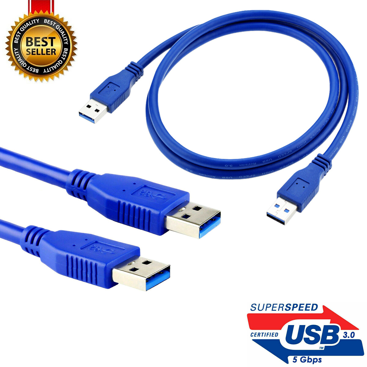 2pcs USB 3.0 Male USB to Male Data Cable High Speed Data Cable Blue 6ft