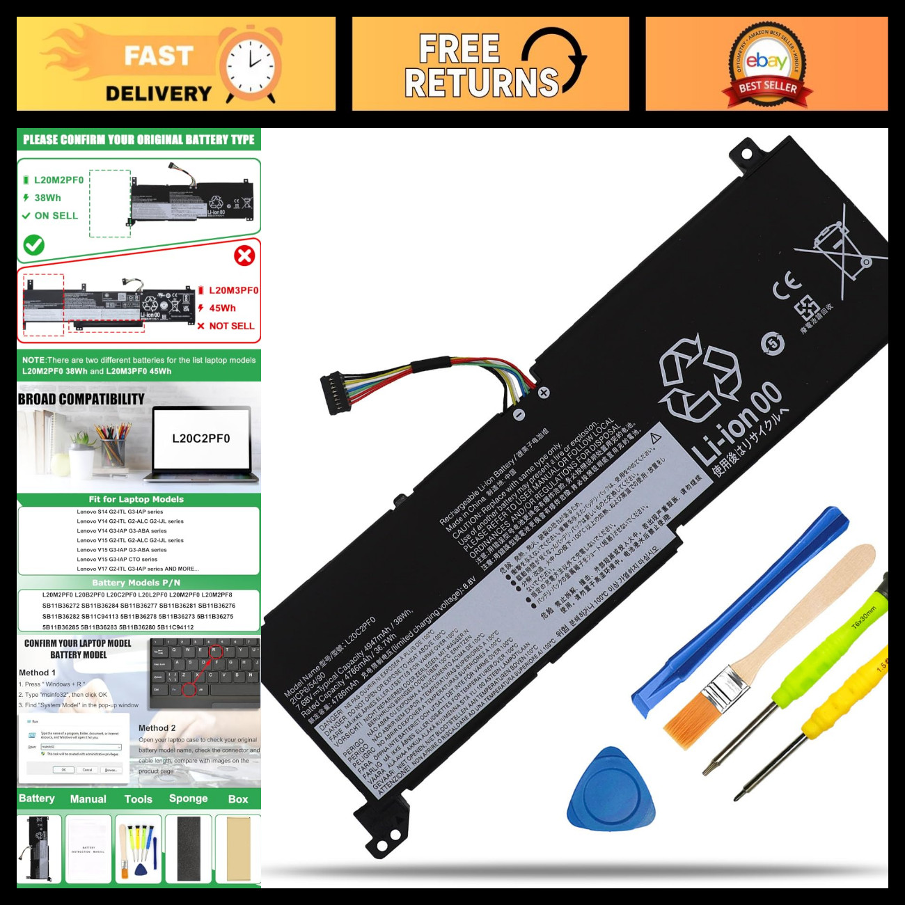 Battery Replacement for Lenovo IdeaPad 3-14ADA6, L20C2PF0, L20M2PF0, High Capaci
