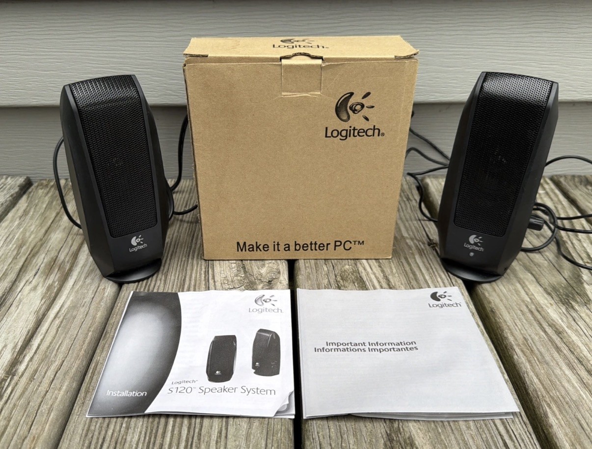 Logitech S120 2.0 Desktop Multimedia Computer Speakers 3.5mm Jack Black Tested