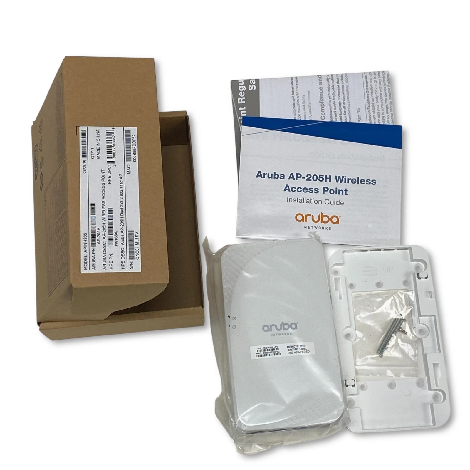 2x NEW Aruba Network APINH205 Wireless Access Point w/ Guide, Mounting Bracket