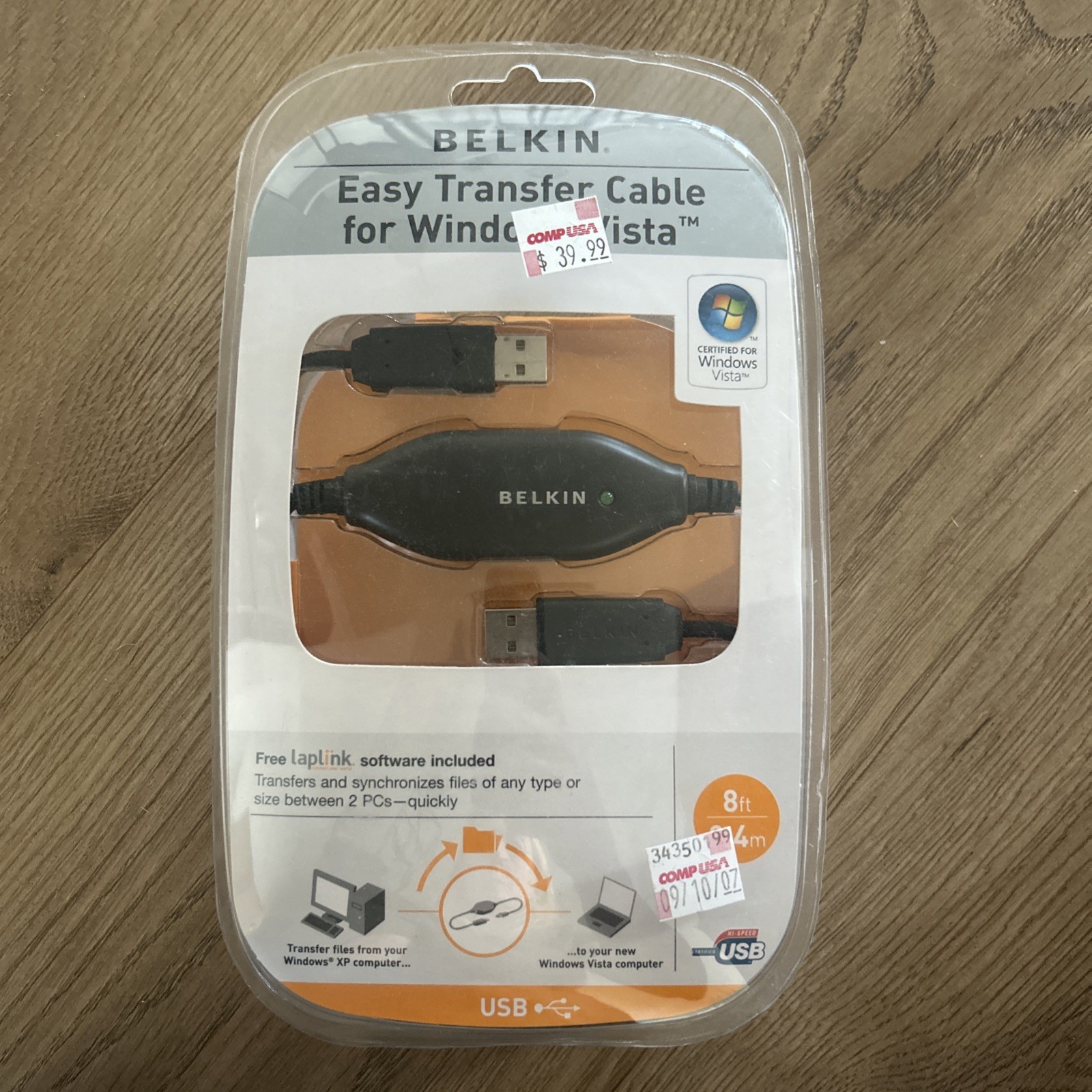 BELKIN Easy Transfer Cable Laptop PC Computer USB to USB SYNC Files NEW FACTORY