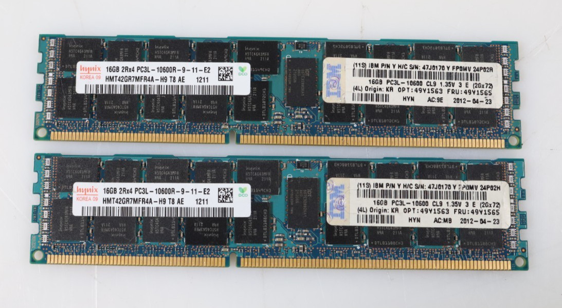 Lot 2x 16GB (32GB) SK Hynix HMT42GR7MFR4A-H9 1333MHz PC3-10600 RDIMM DDR3 RAM
