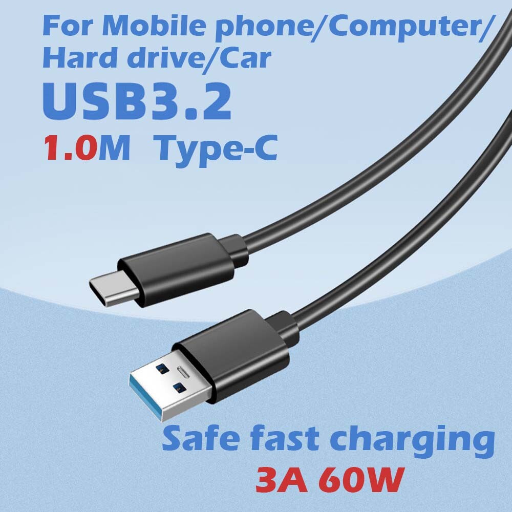 USB 3.2 USB-A to USB-C cable 3A60W 10Gbps Data Transfer 1m/2m safe fast charging