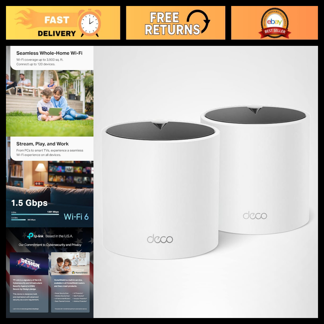 Dual-Band AX1500 WiFi 6 Mesh System - Deco X15 2-Pack, High-Speed Home Networkin
