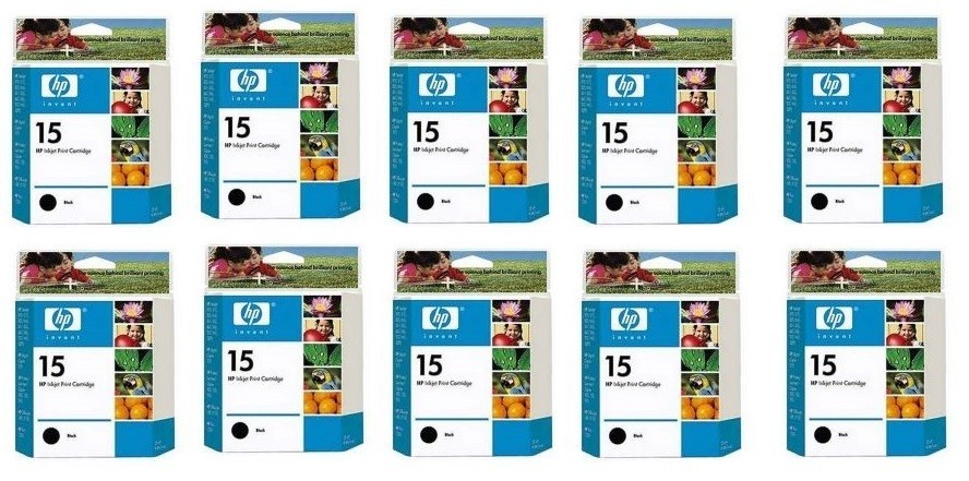 10 Genuine Factory Sealed HP 15 Inkjet Cartridges C6615A Black Boxes 2006-2010