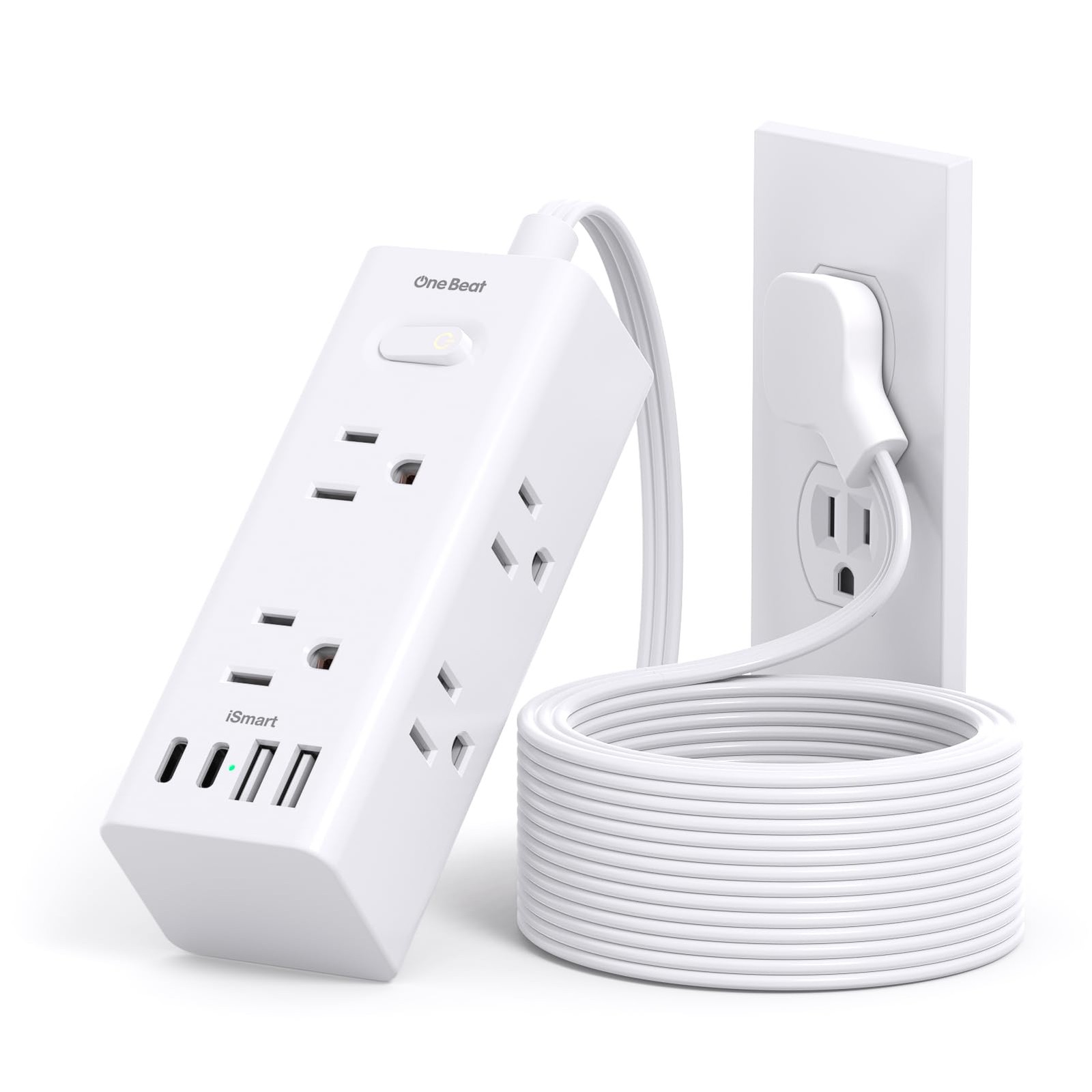 One Beat Extension Cord Multiple Outletsflat Plug Power Strip Surge Protector