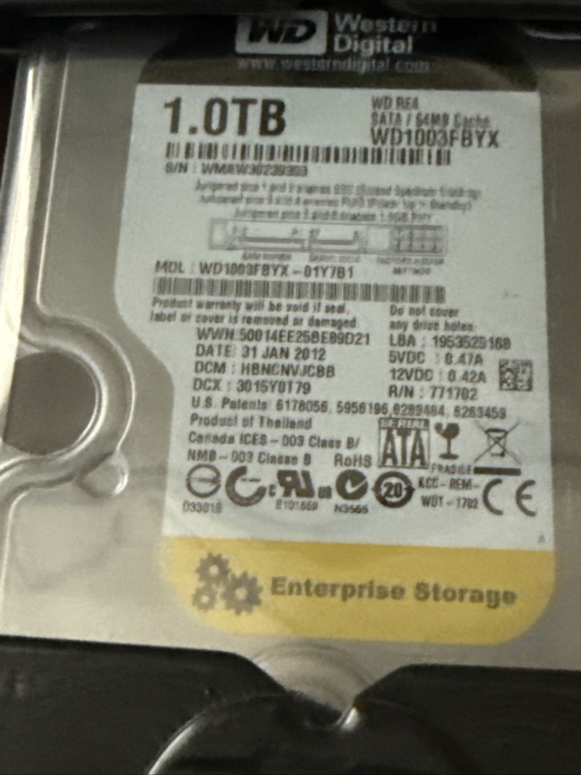 Western Digital 1.0TB SATA / 64MB Cache WD1003FBYX New