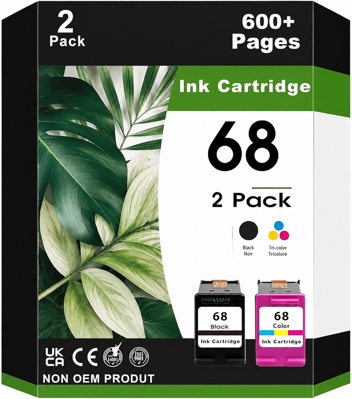 2 Pack 68 (1Black,1 Tri-Color) Ink Cartridge Compatible for 6152e 6155e 6552e