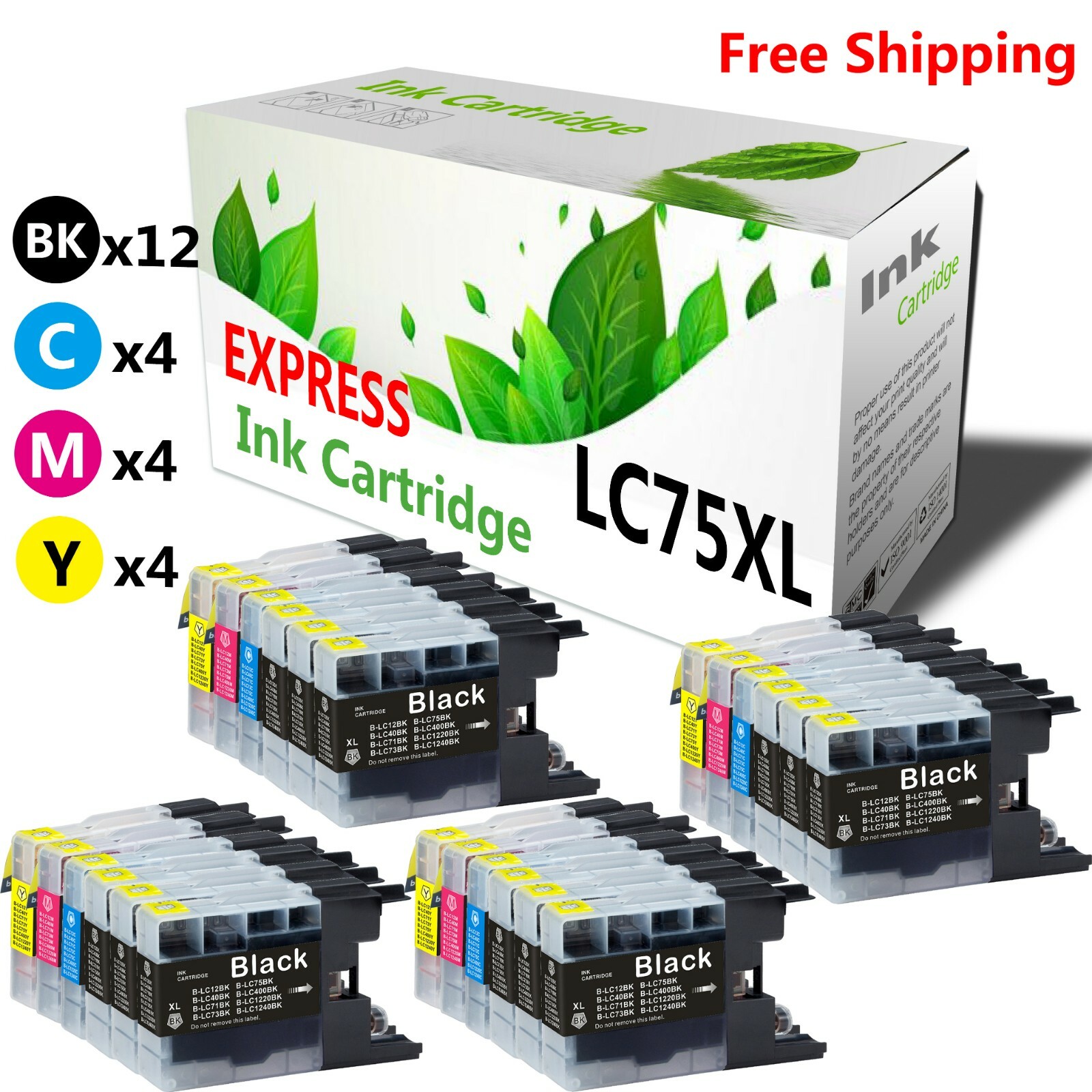 24 Pack LC 75 LC75 Ink Cartridge for Brother MFC-J825DW MFC-J6510DW 12BK4C4M4Y