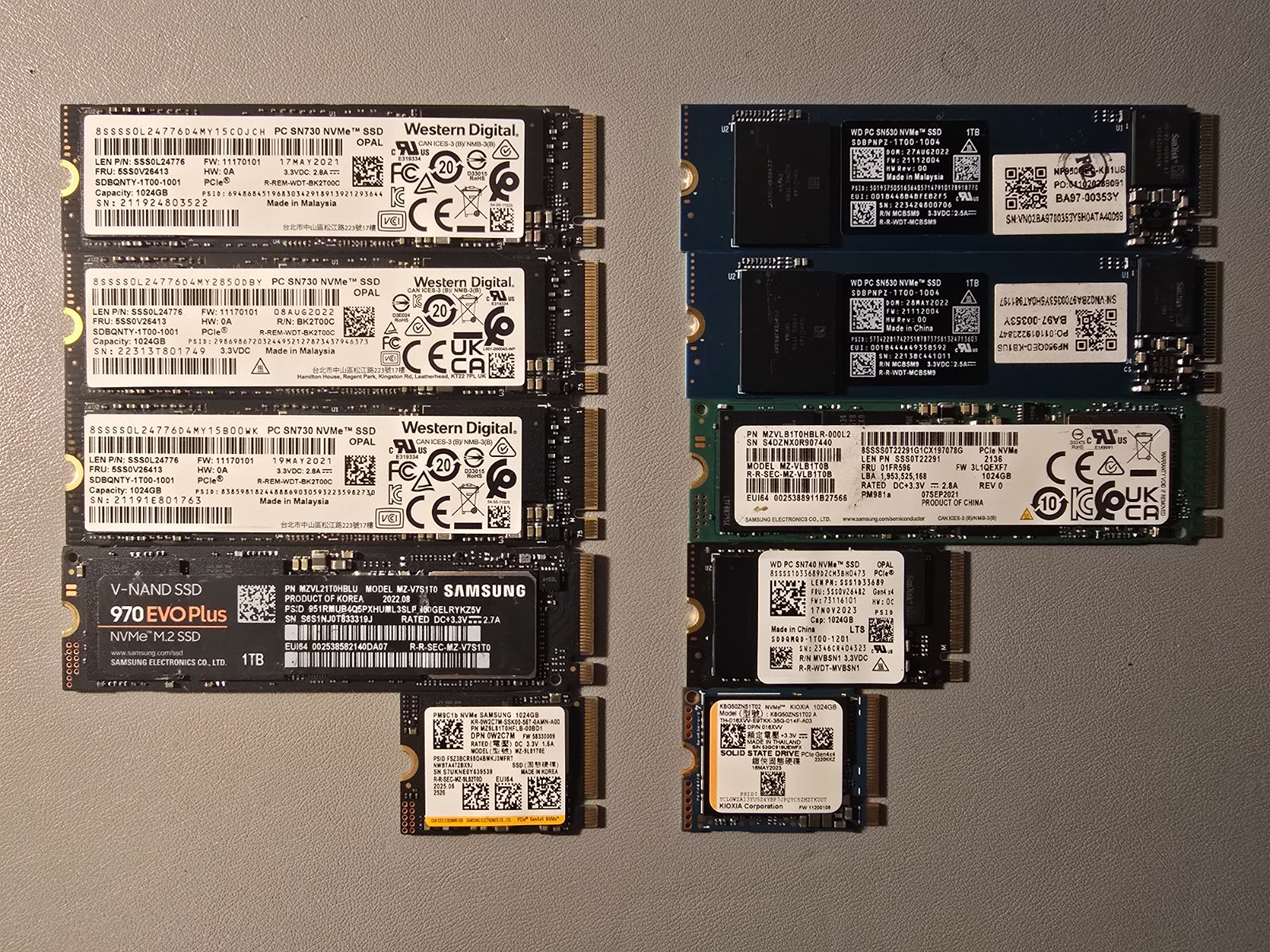 10 x 1TB M.2 NVMe PCIe Solid State Drives - Mixed Brands
