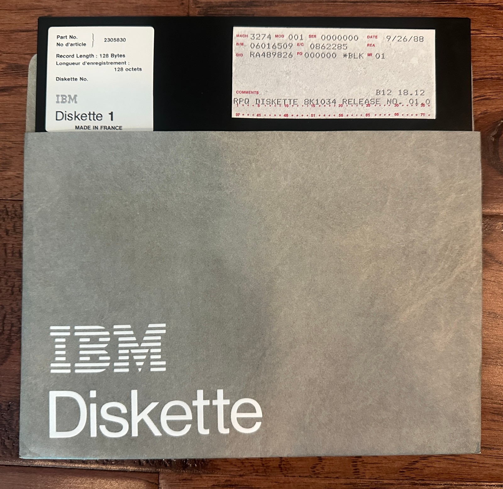 Vintage IBM 8" 3274 Config Diskette | One Disk w/Sleeve