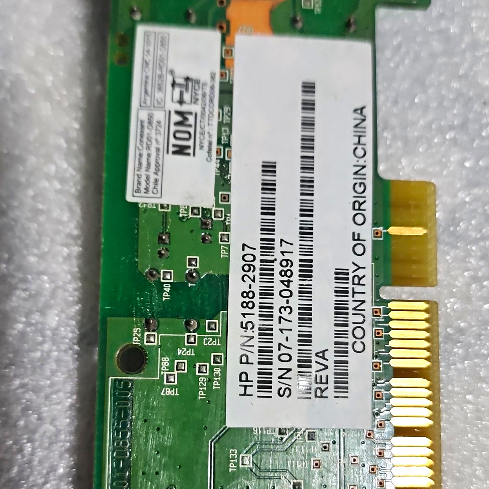 HP Agere RDT01-0A60 PCI V.92 56K Modem Card RJ-11 1-Port 5188-2907