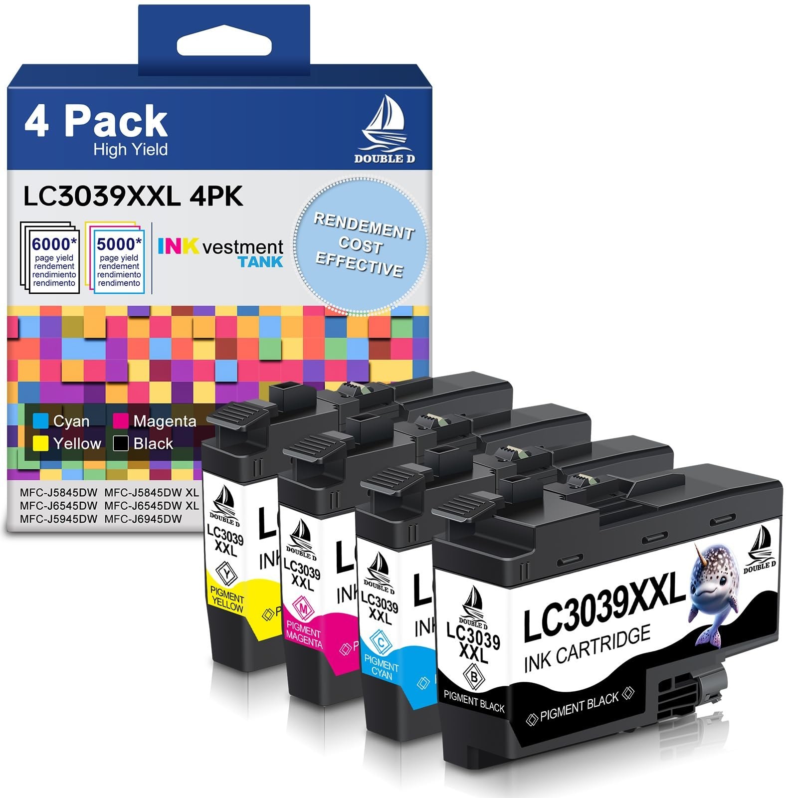 DOUBLE D LC3039XXL Ink Cartridges for Brother MFC-J5945DW J6945DW J5845DW 4-Pack
