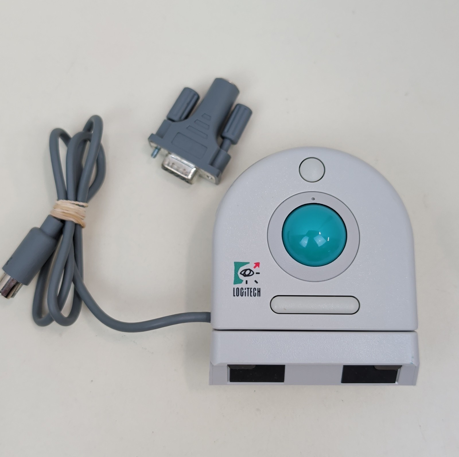Logitech TrackMan Clip On PS2 Trackball Mouse Vintage White PC Serial Adapter