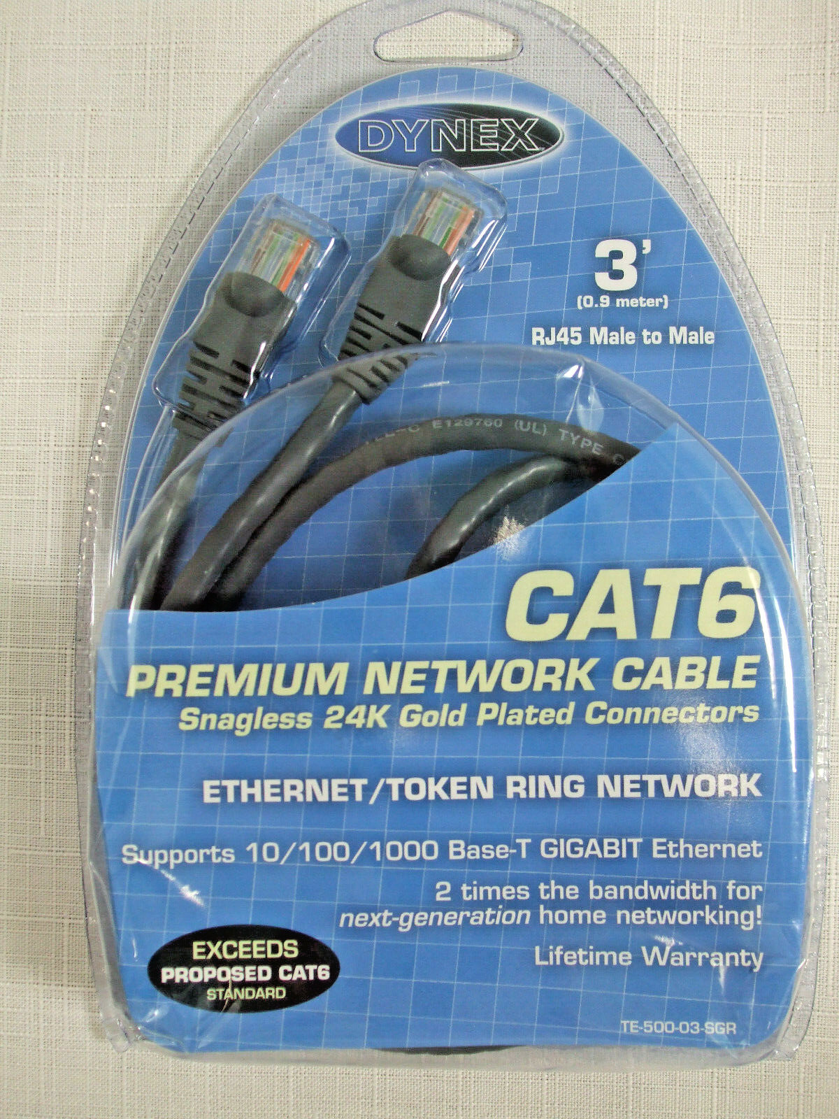 Dynex CAT6 RJ45 Premium Network Cable Ethernet Ring Male to Male 3' 0.9 meter 