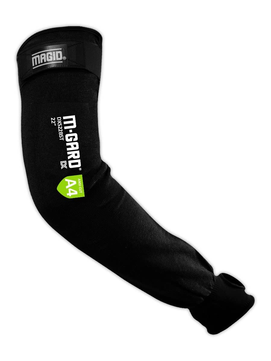 MAGID Cut Resistant Arm Sleeves with Thumb Slot, 1 Pair, Black, 22"