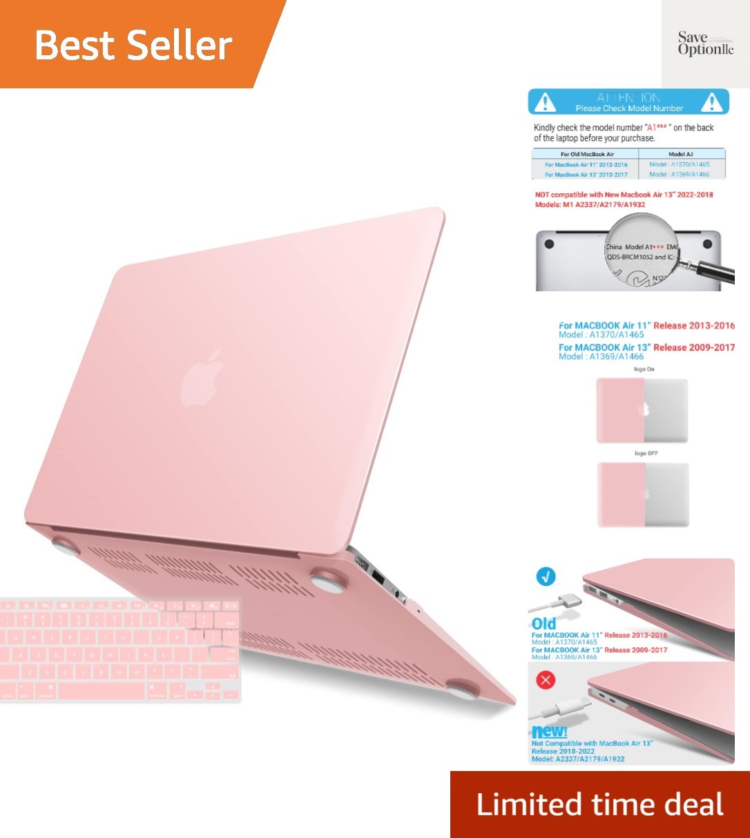 Elegant Rose Quartz MacBook Air 13'' Case with Keyboard Cover - A1466/A1369