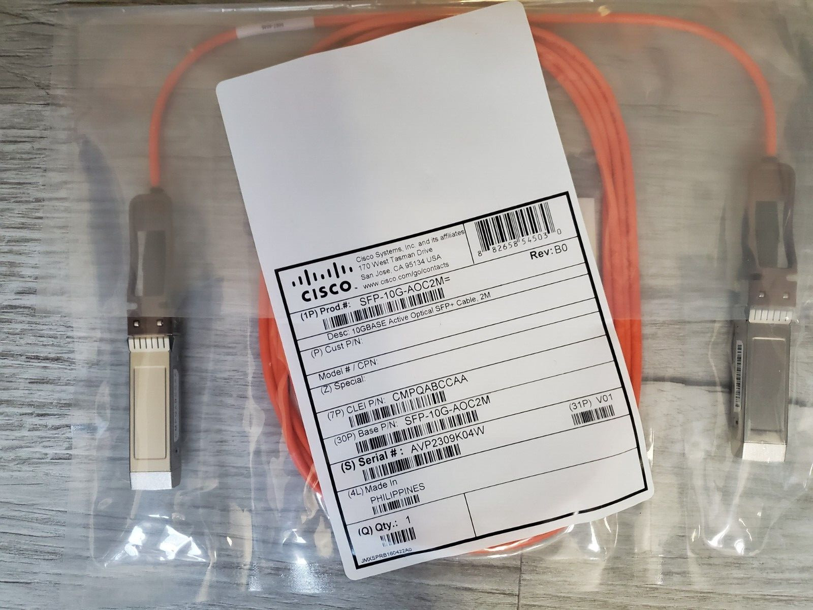 Cisco SFP-10G-AOC2M 2M 10GBase Active Optical SFP+ Cable 10-2898-01