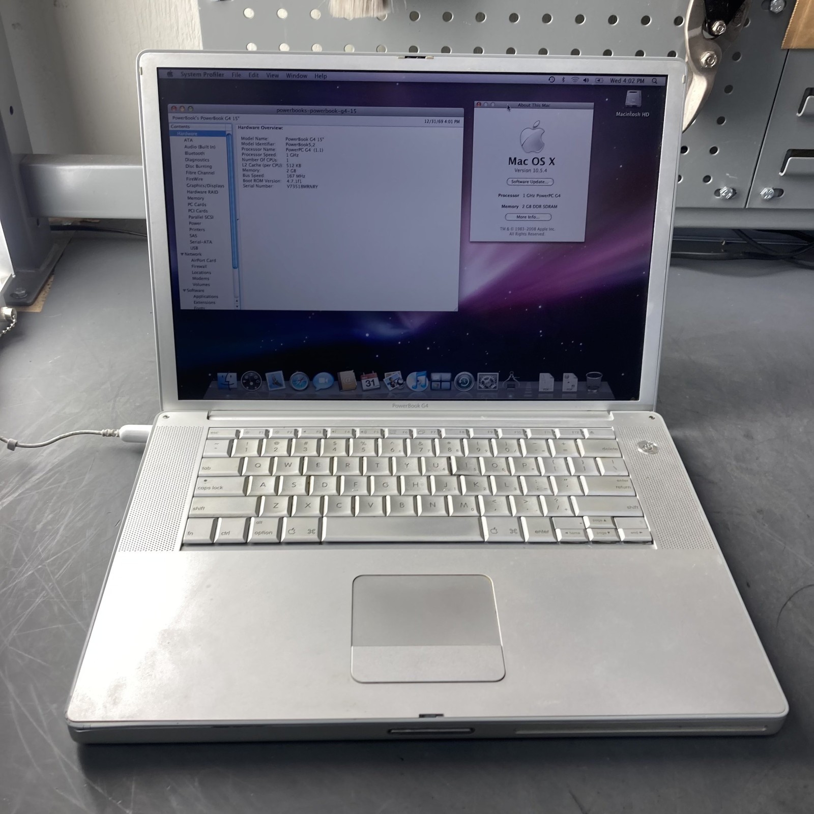 Vintage Apple PowerBook 15" A1046 PowerPC G4 1GHz 2GB RAM 60GB HDD No Battery
