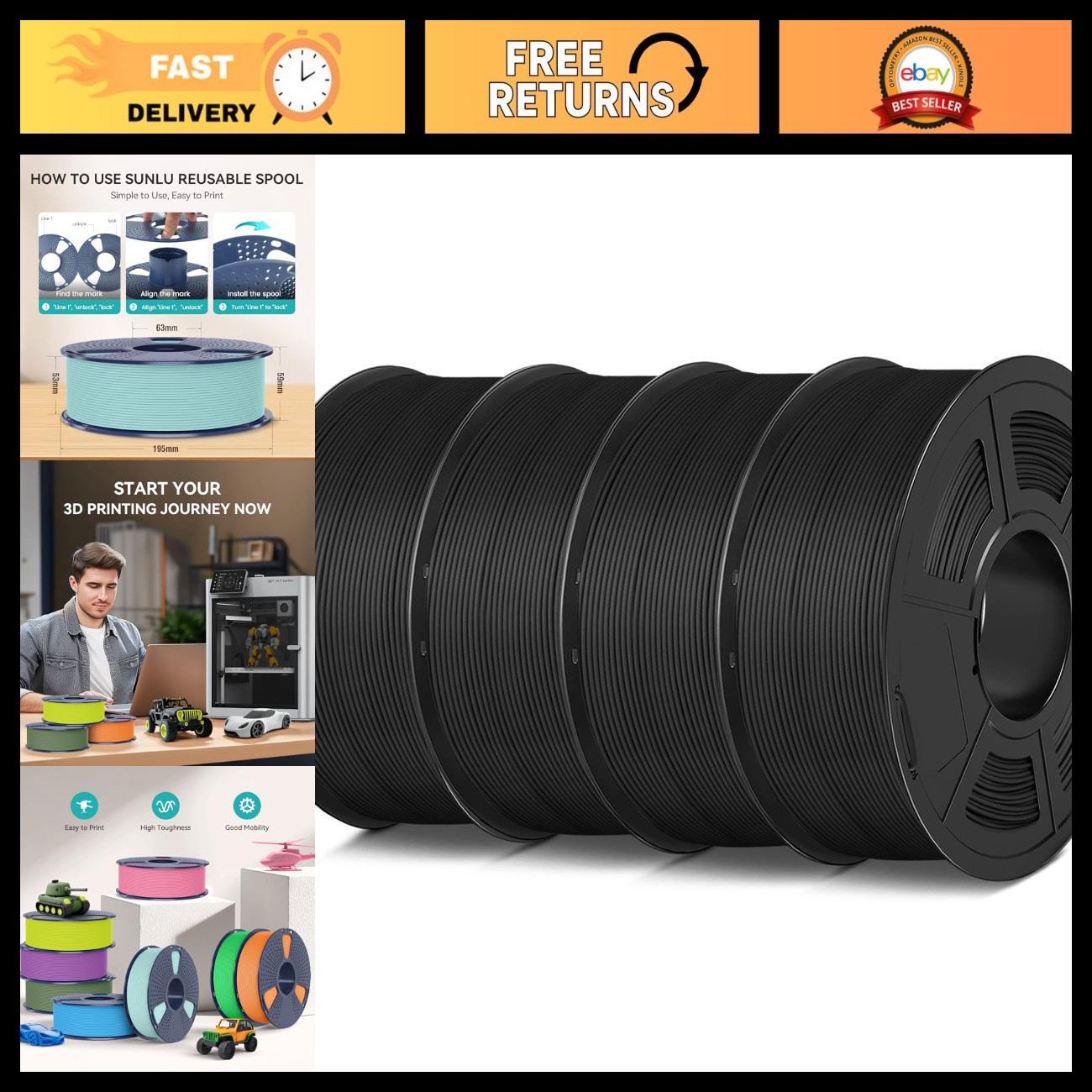 4KG Matte PLA 1.75mm 3D Printer Filament Bundle - High-Quality, Smooth Finish