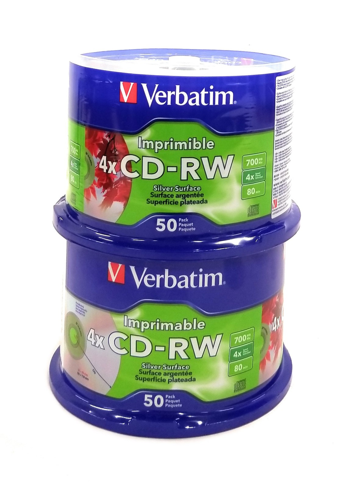 Lot of 2 NEW Verbatim CD-RW 4X 700MB 80min 50-Pack Rewritable Disc Spindle