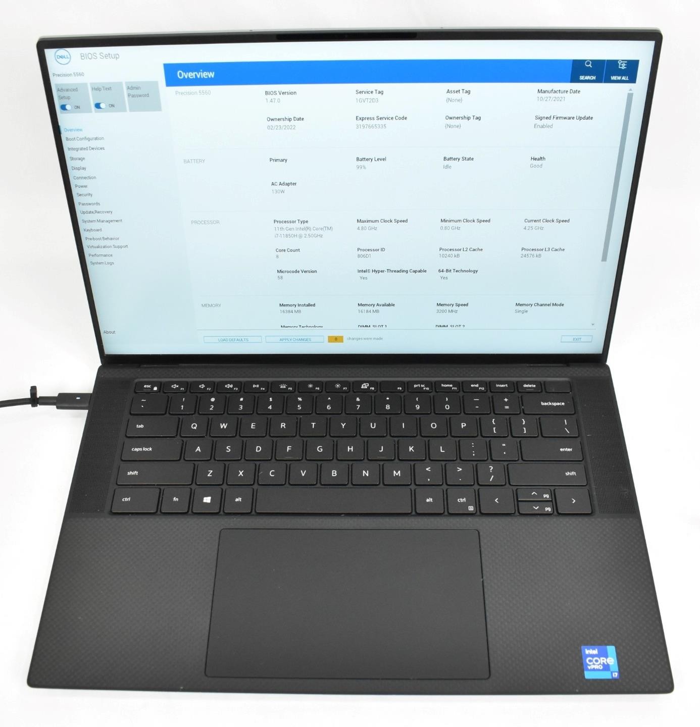 Dell Precision 5560 i7-11850H 2.5GHz 16GB 256GB SSD No OS 15.6" *See Details*
