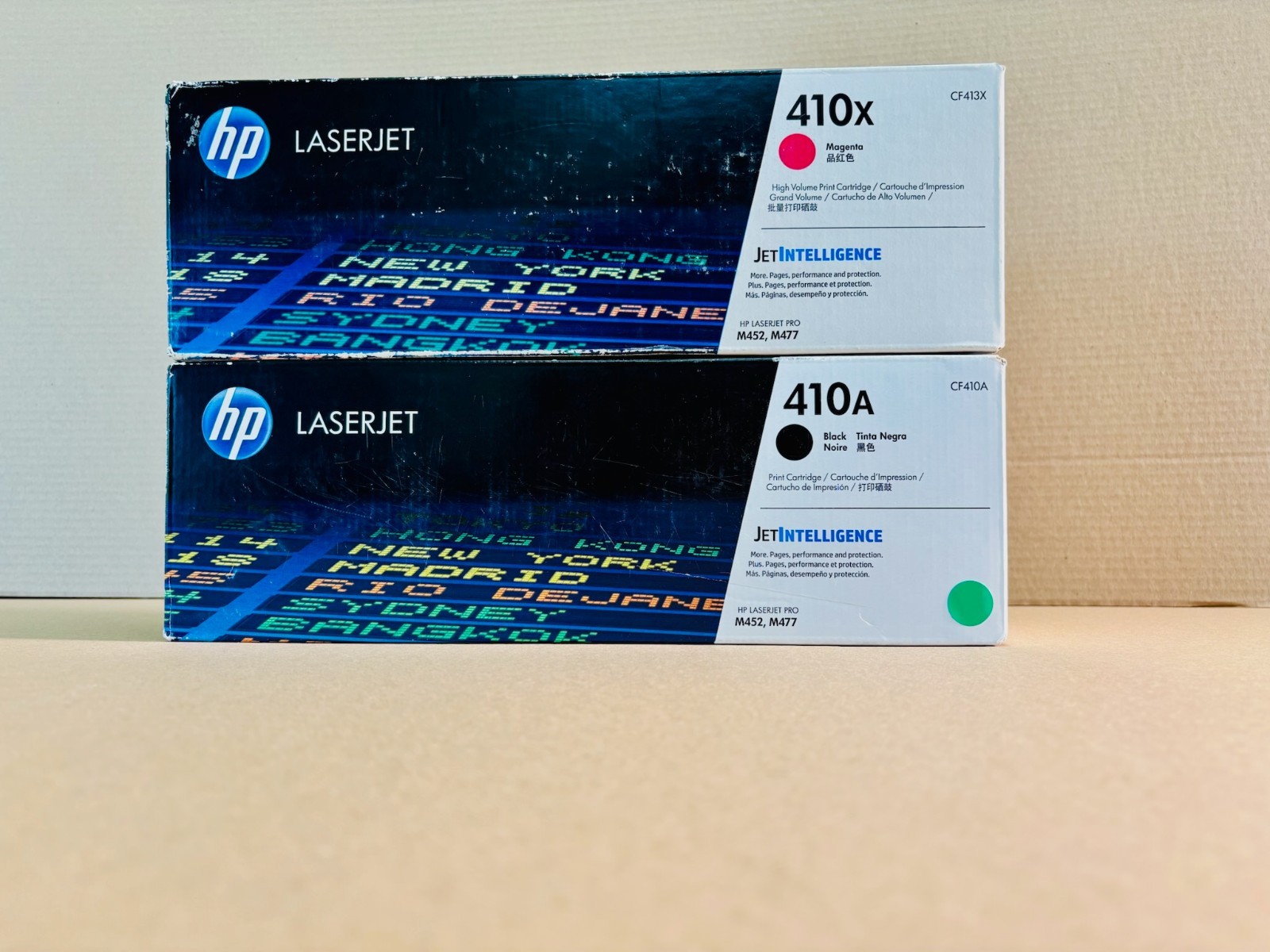 2 Genuine HP 410A, 410X MFP M452, M477 Magenta & Black Toners CF410A CF413X
