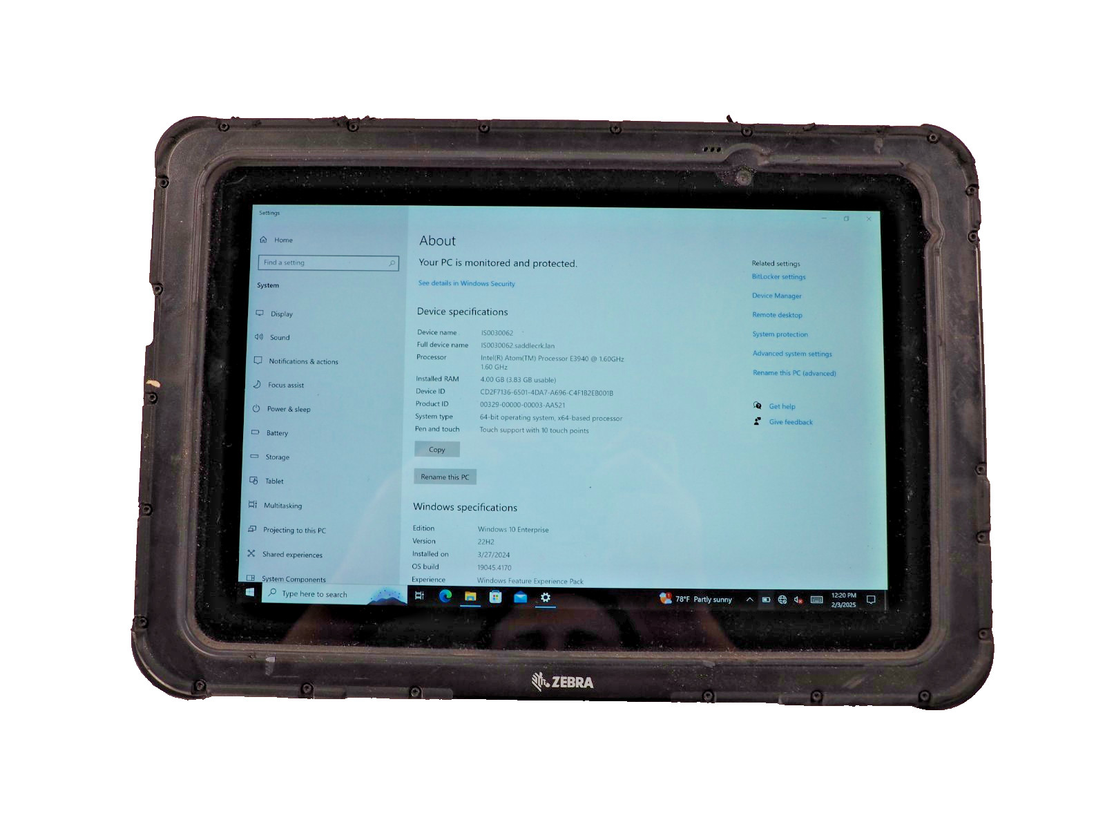 Zebra ET51 ET51AT Rugged Tablet ET51AT-W12E Windows Tablet NO PSU