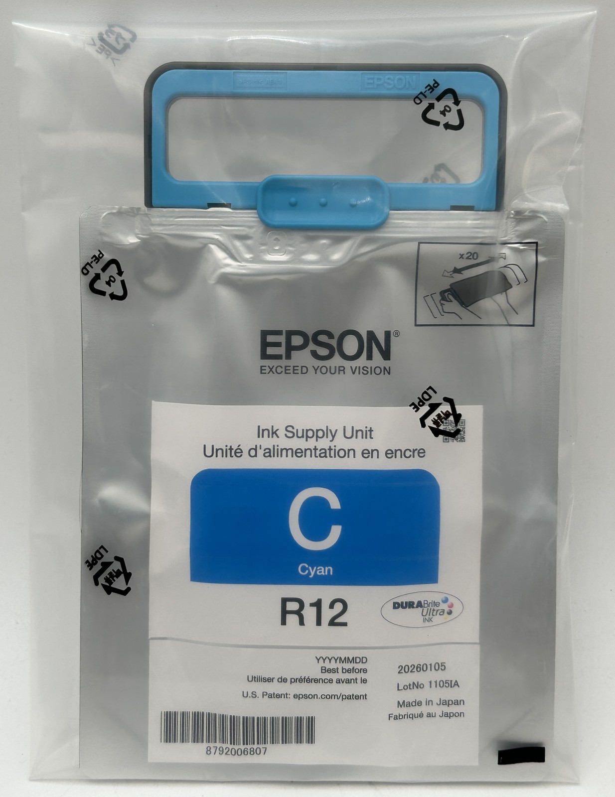 Epson R12 DURABrite Ultra Standard-Capacity Cyan Ink Pack TR12220