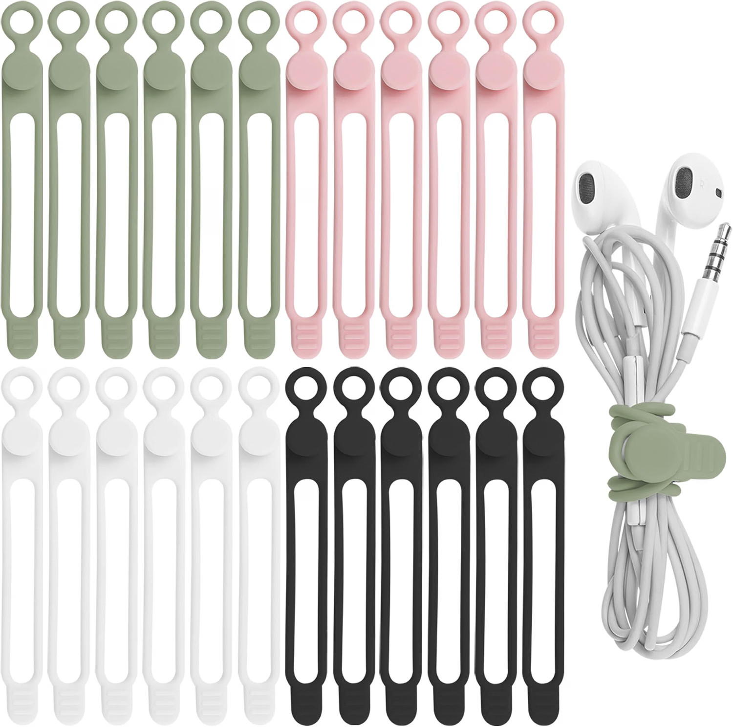 Nearockle 24Pcs Silicone Cable Ties, Cord Organizer Cable Management-Multi | Re