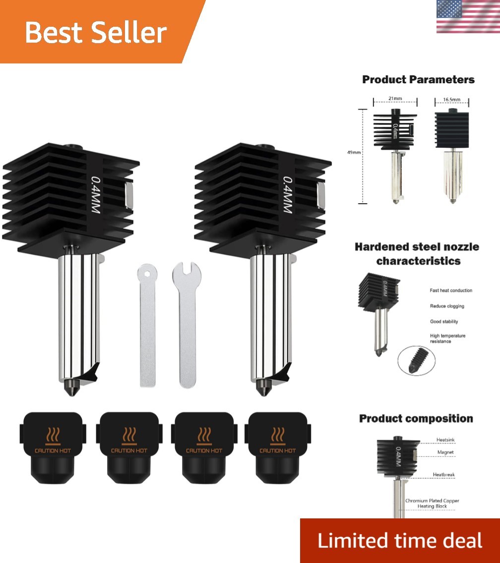 High-Temperature 2 Pack Hotend Replacement - 0.4MM Nozzle with Silicone Socks