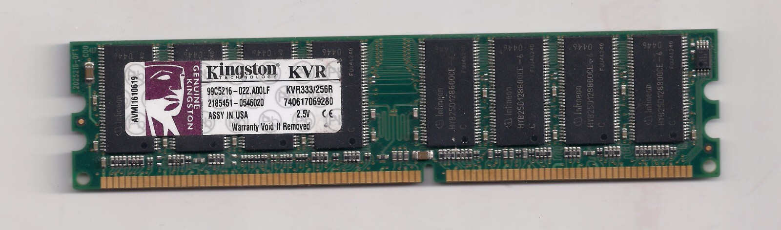1 Kingston KVR333/256R 256MB DDR Desktop Ram Working pull