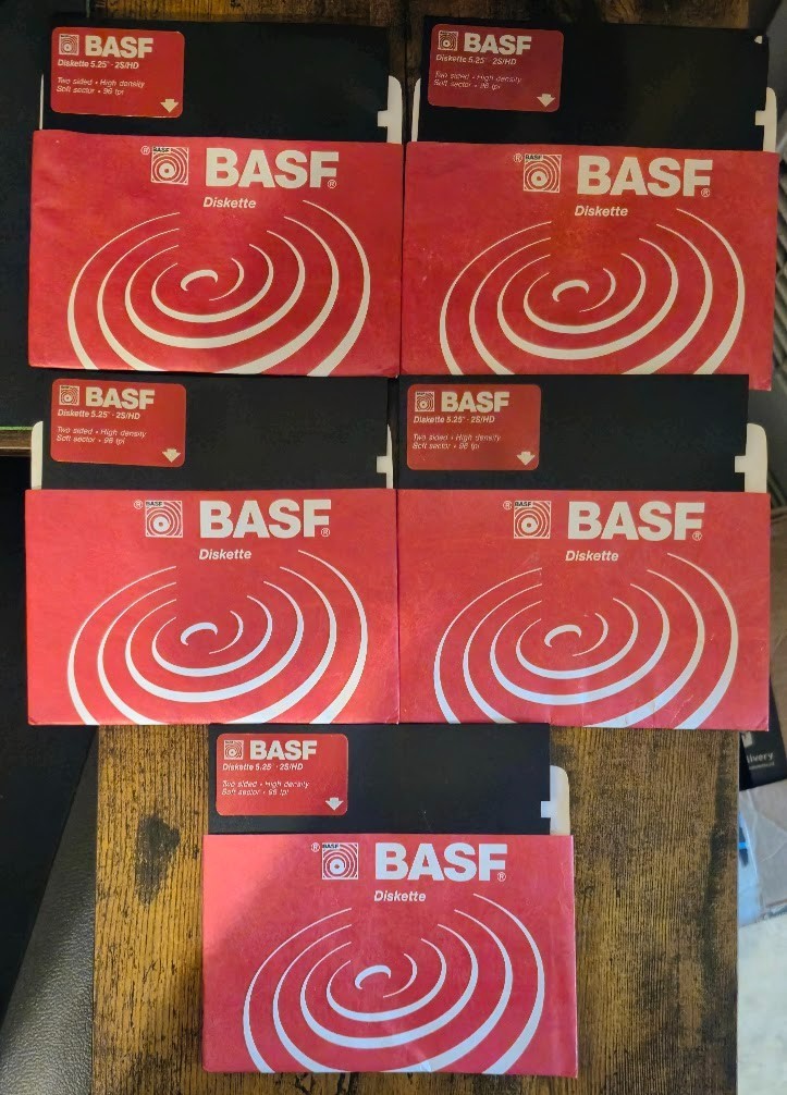 Lot of 5 Vintage BASF 5.25" Floppy Disks 2S/HD High Density Diskette 1.2MB Retro