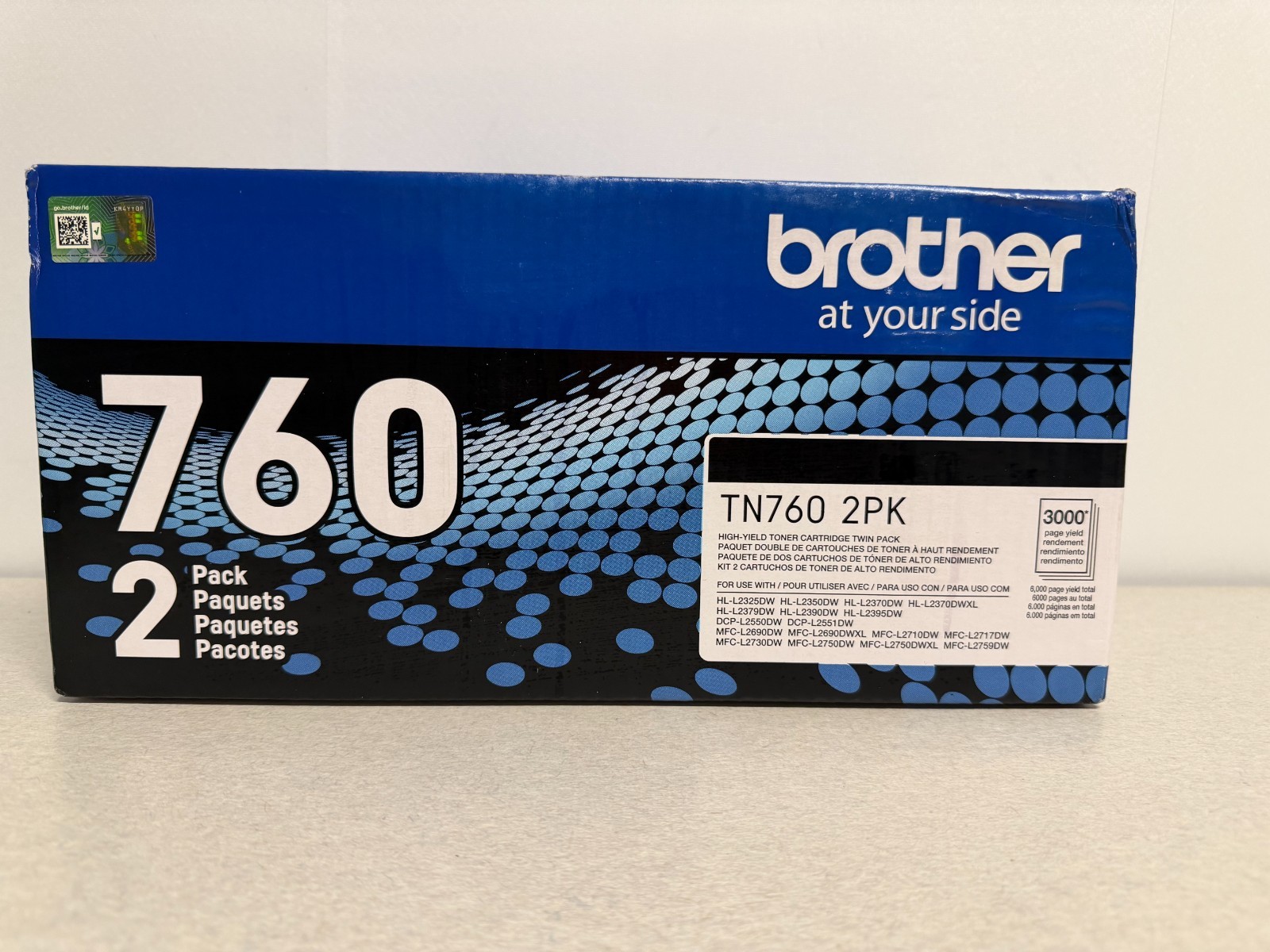 Brother TN760 2PK Genuine OEM High Yield Black Toner Cartridges NEW