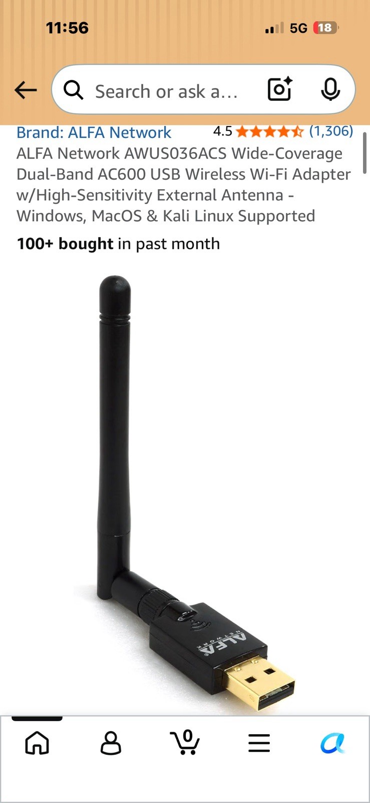 ALFA Network AWUS036ACS Wide-Coverage Dual-Band AC600 USB Wireless Wi-Fi Adap...