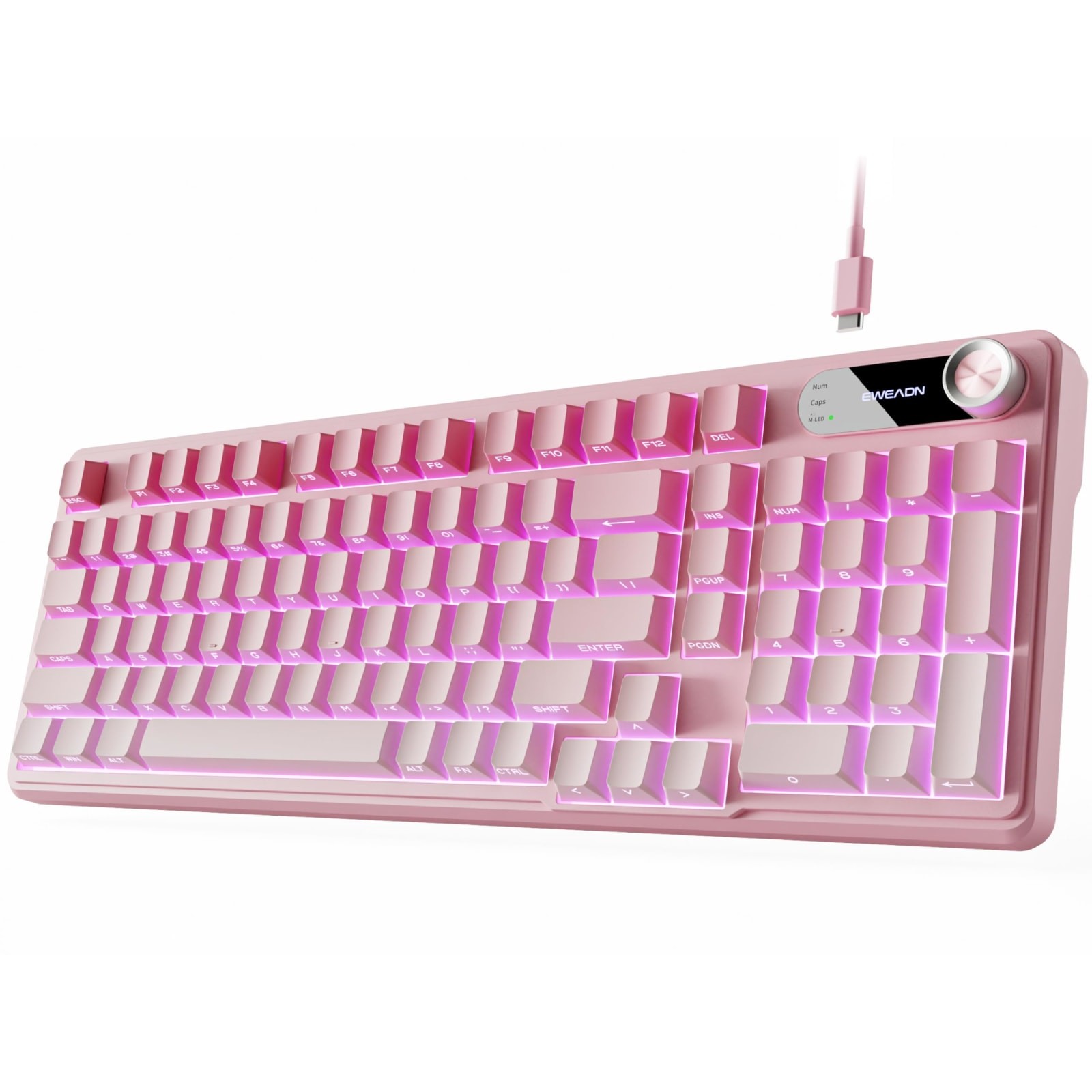EWEADN V102 98-Key Wired Gaming Keyboard Numpad RGB Screen Knob Gradient Pink