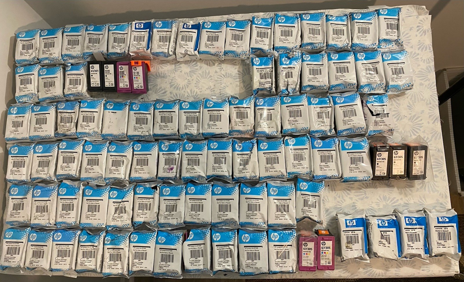 Lot of 90 New Sealed Long HP 60 61 64 65 67 96 Black Tri Color Ink Cartridges