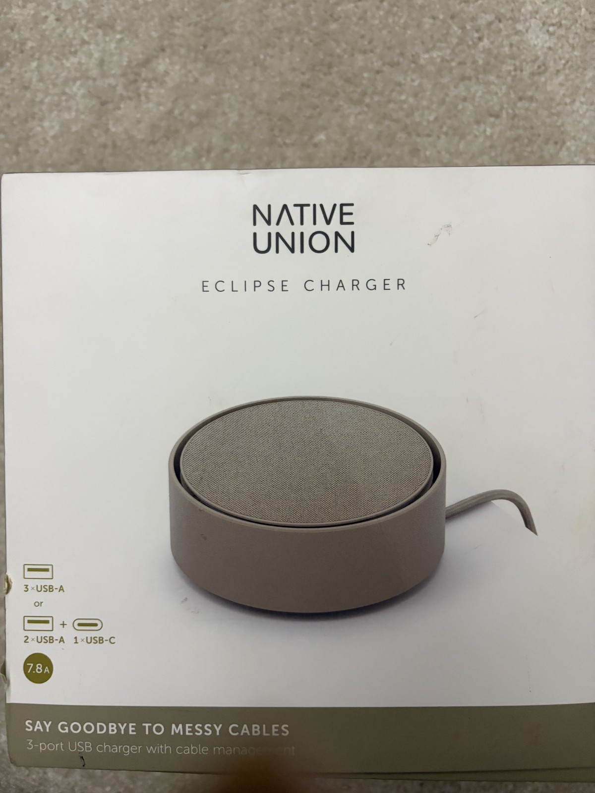 Native Union Eclipse Charger 3 Port USB Charger with Cable Management TAUPE
