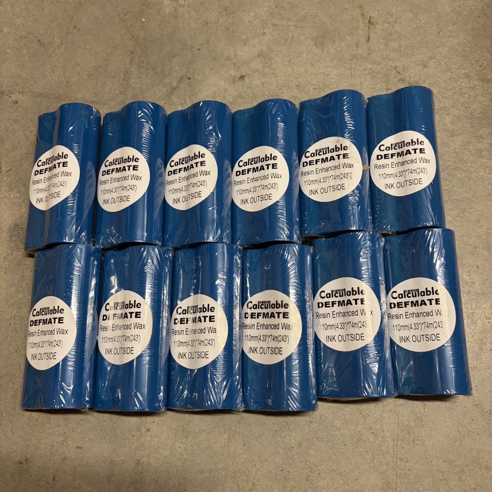 12 Rolls 4.33"x 243'/110mm x 74m Resin-enhanced Wax Thermal Transfer Ribbon