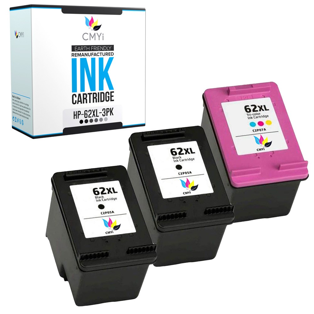 CMYi 3-Pack Replacement 62XL Ink Cartridges for HP ENVY 5549 5664 OfficeJet 8045