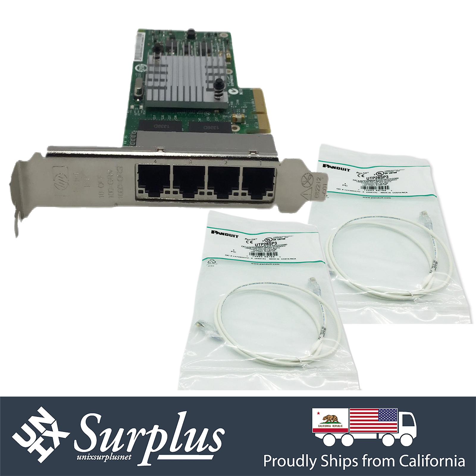 HP Quad Port 1GB RJ45 NIC PCIe x4 Adapter w/ 2x 3/5/7ft CAT6 RJ45 Cable