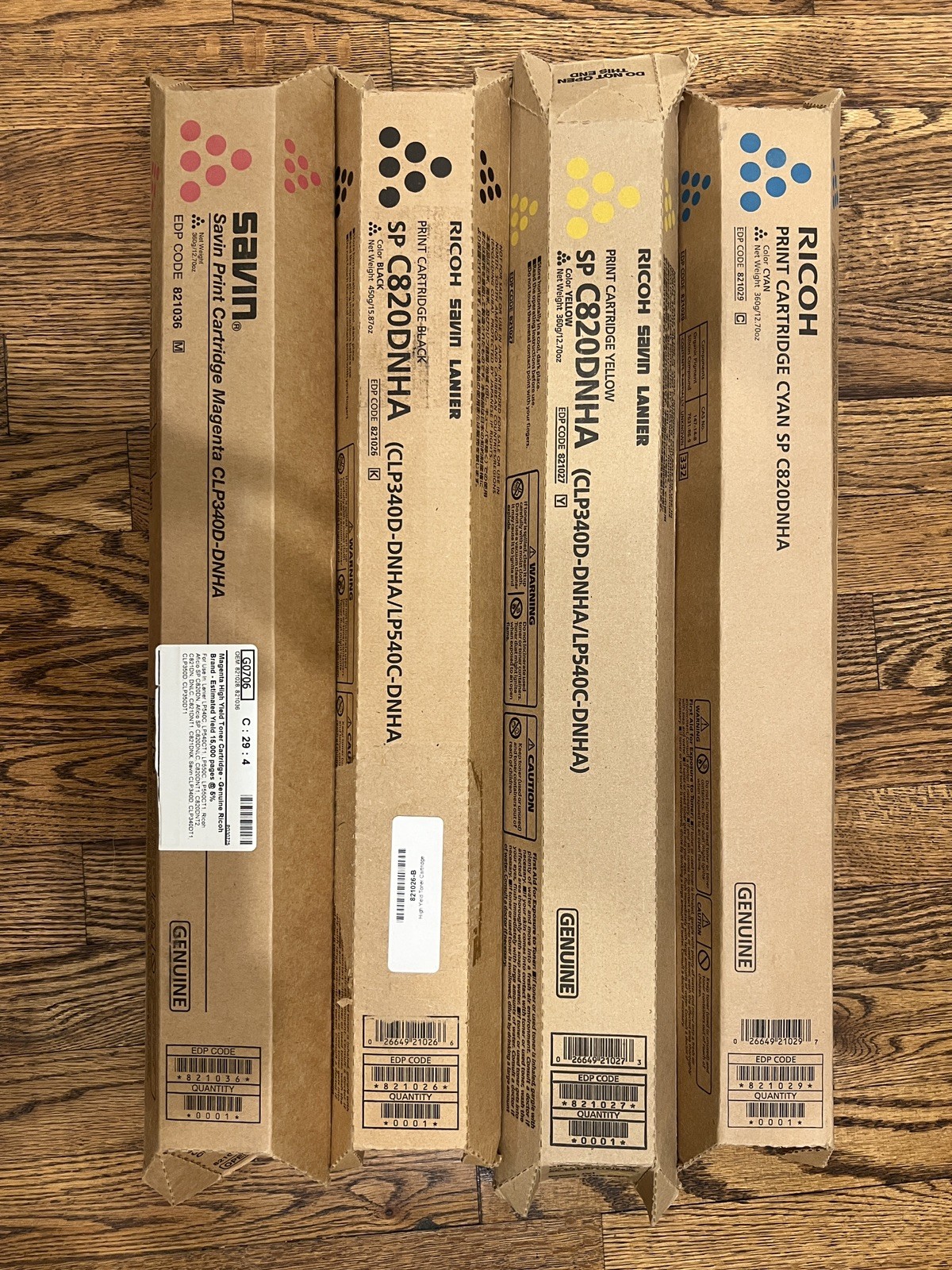 GENUINE Ricoh SP-C820DN Complete Toner Set C820DNHA Black, Yellow, Magenta, Cyan