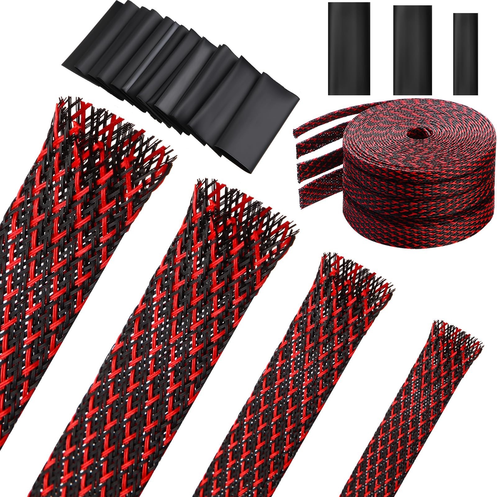 65.6ft Expandable Braided Cable Sleeve Set with 120 Heat Shrink Tubes - Multi Si
