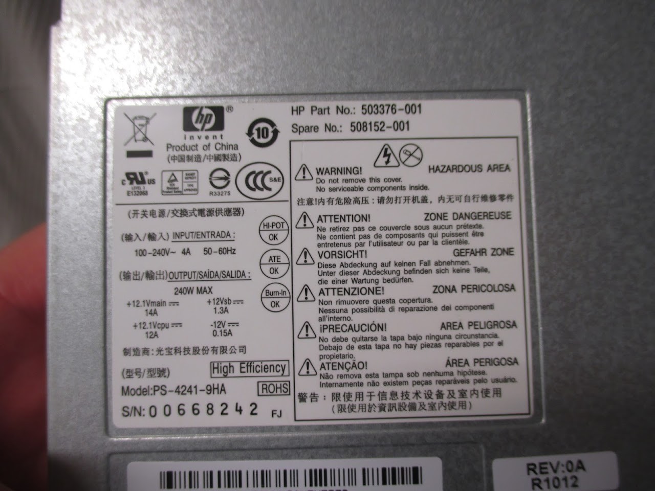 Authentic HP Elite Pro SFF 240W Power Supply 503376-001 508152-001 | Works Great