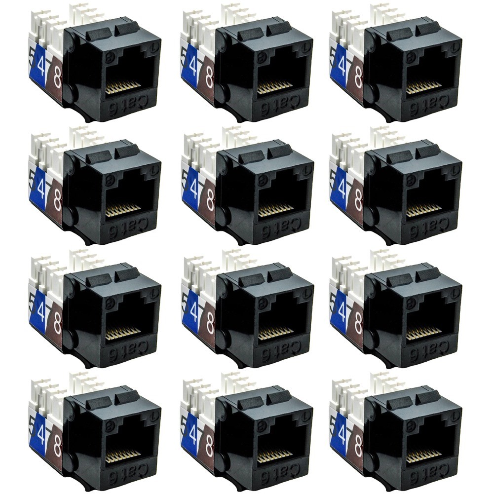 12 Pcs Cat6 RJ45 Network LAN Ethernet Keystone Jack 110 Punch Down Snap In Black