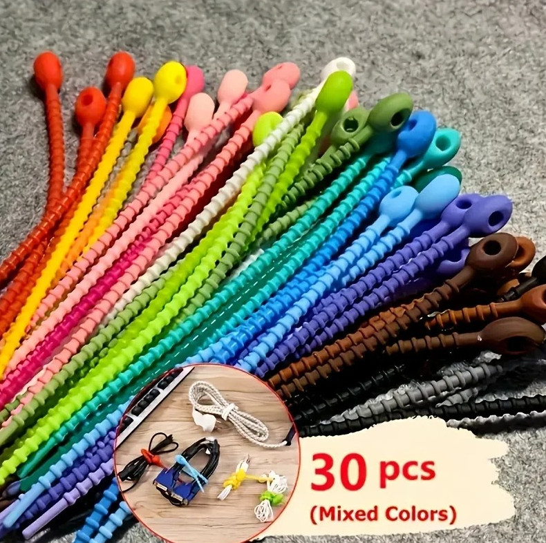 30pcs Silicone Cable Organizer Ties Reusable Wire Management Clips - NEW