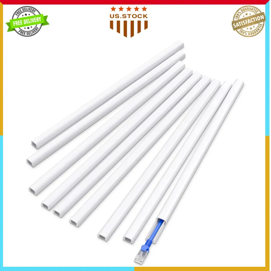 Delamu 128in Cord Hider Self Adhesive Cable Raceway Wire Cover for Wall White