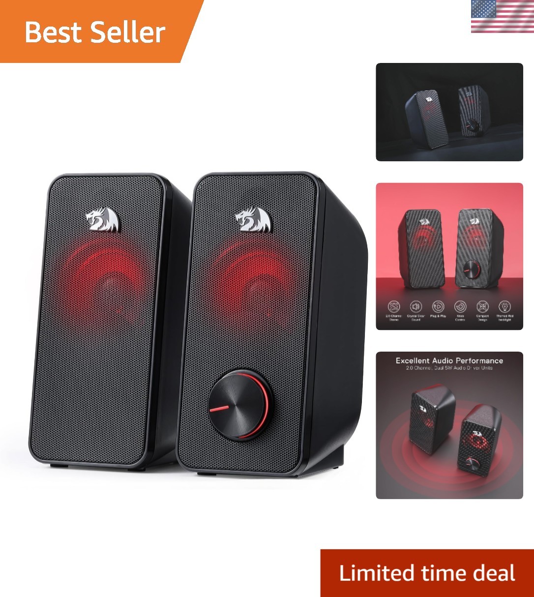 Compact GS500 USB Powered Speakers – Enhanced Gaming Experience & LED Lights