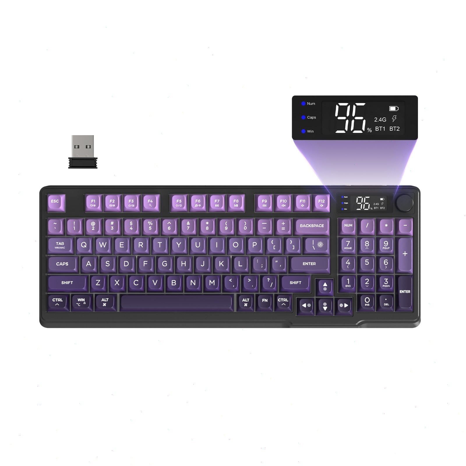 ZIYOU LANG M96 Keyboard PBT Keycaps LED Backlit Dual-mode LED Display with Knob
