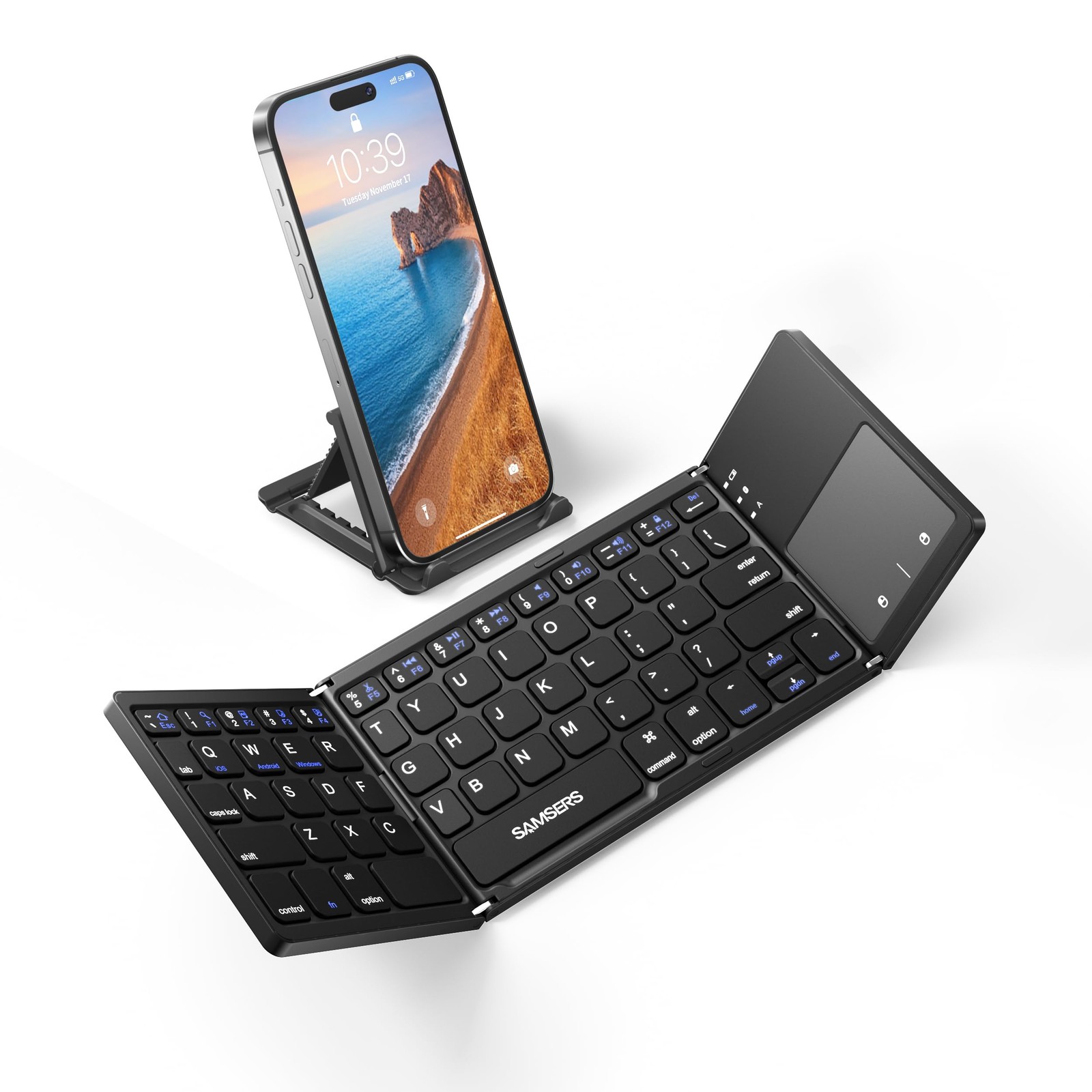 Samsers Foldable Bluetooth Keyboard with Touchpad, Ultra Slim 1-Device, Black
